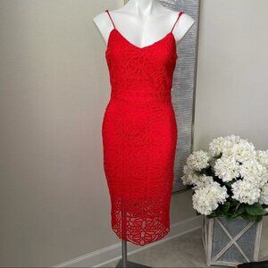 Bisou Bisou Orange Crochet Lace Midi Dress Size 6 Women